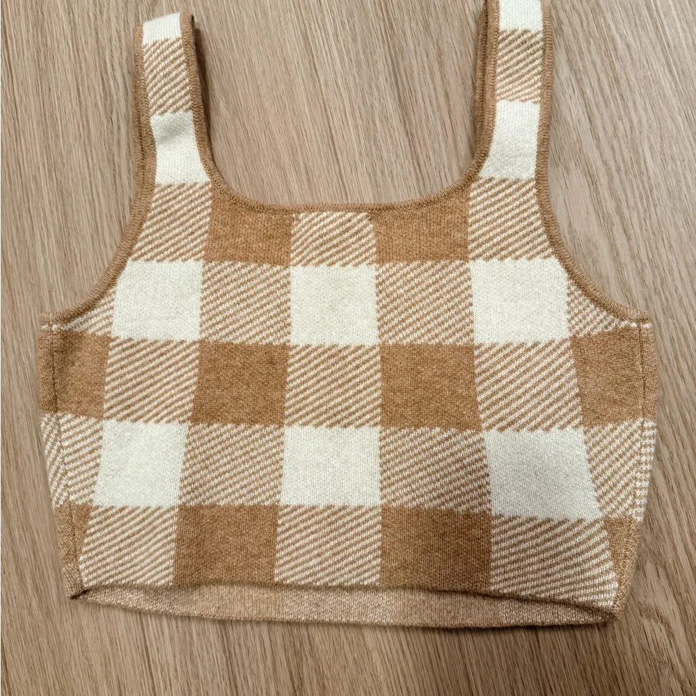 Reformation Fonte Beige Checked Cropped Cashmere Tank Top Size S - Picture 3 of 4
